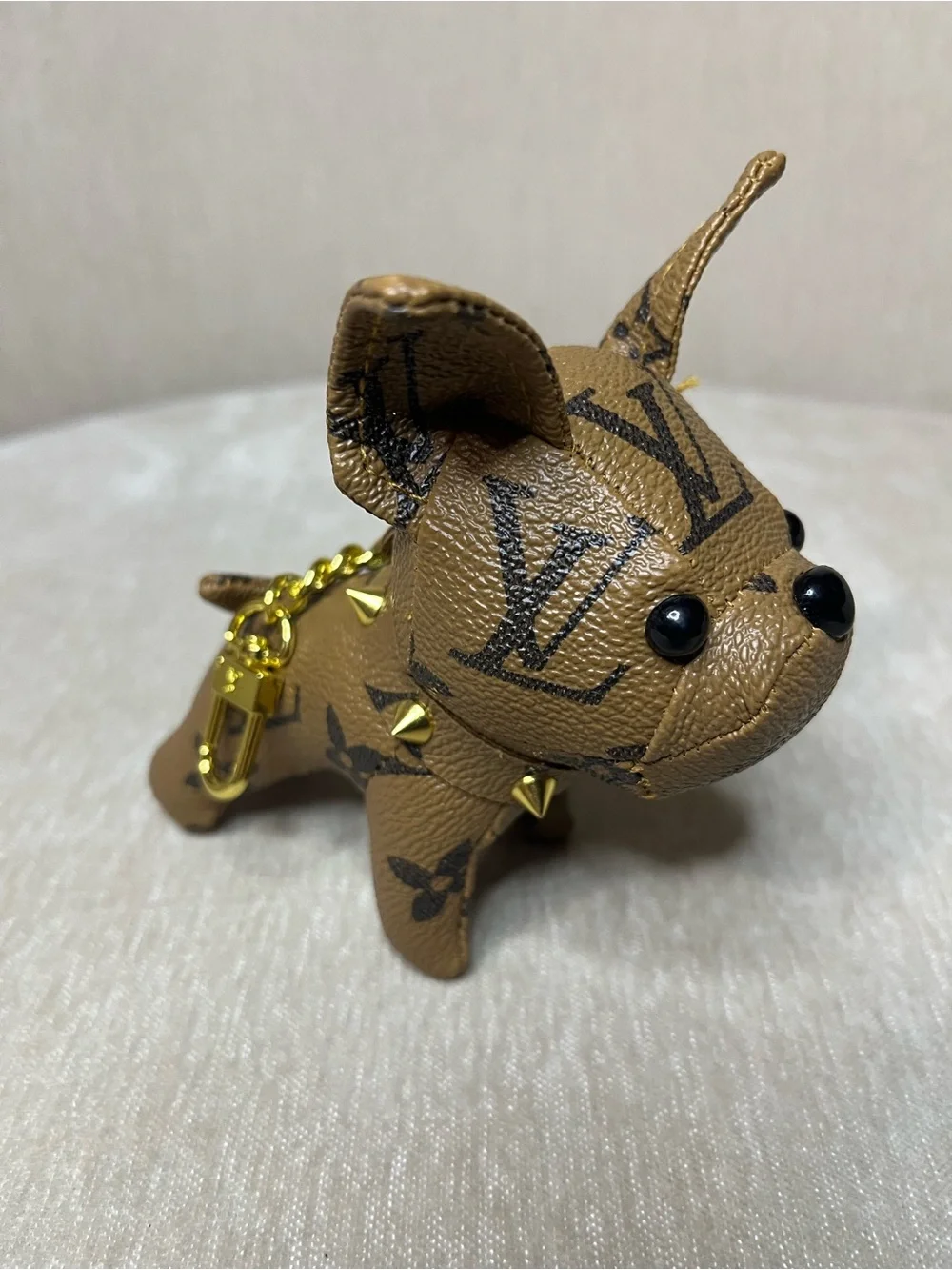 Louis Vuitton Monogram Brown and Black Puppy Charm with Gold Hardware